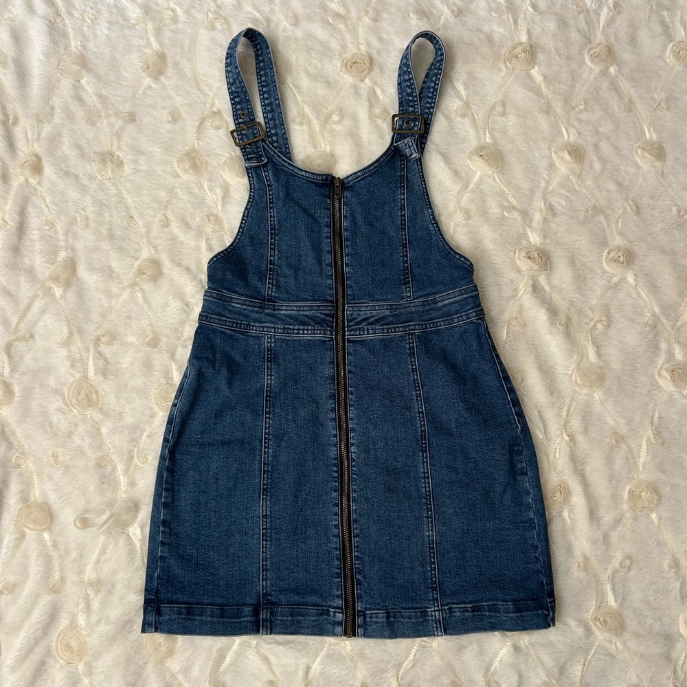 Denim Zip-Front Pinafore Dress - Blue - Picture 2 of 5